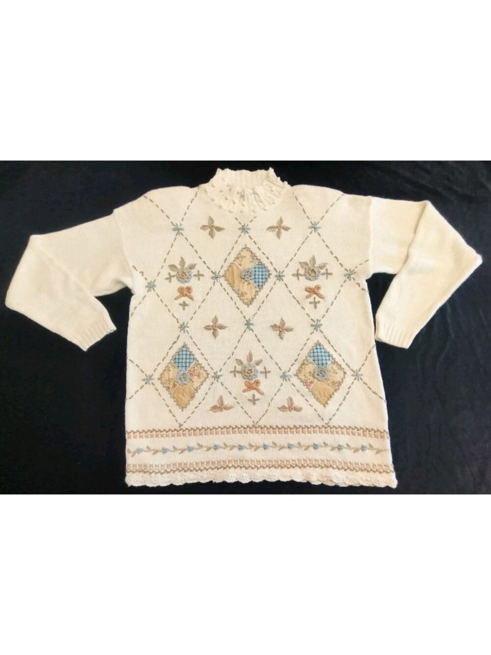 VINTAGE B.P. Design Ivory Embroidered Floral Sweater Women 90s Y2K Large